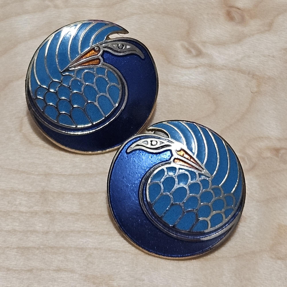 Blue and Silver Enamel Bird Brooch Set